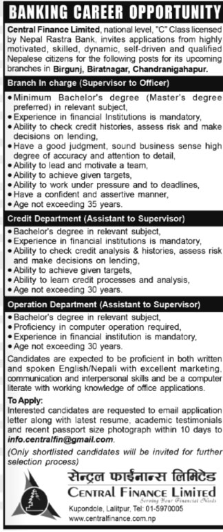 Central Finance Ltd Nepal Job